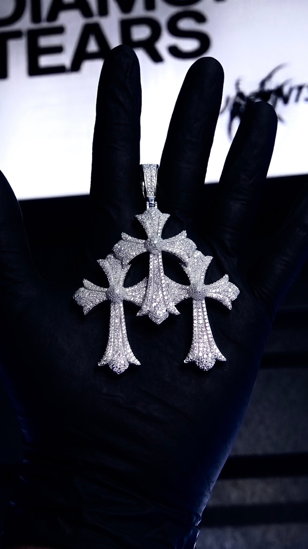 12mm Baguette Cluster Tennis Chain + Triple Cross Set