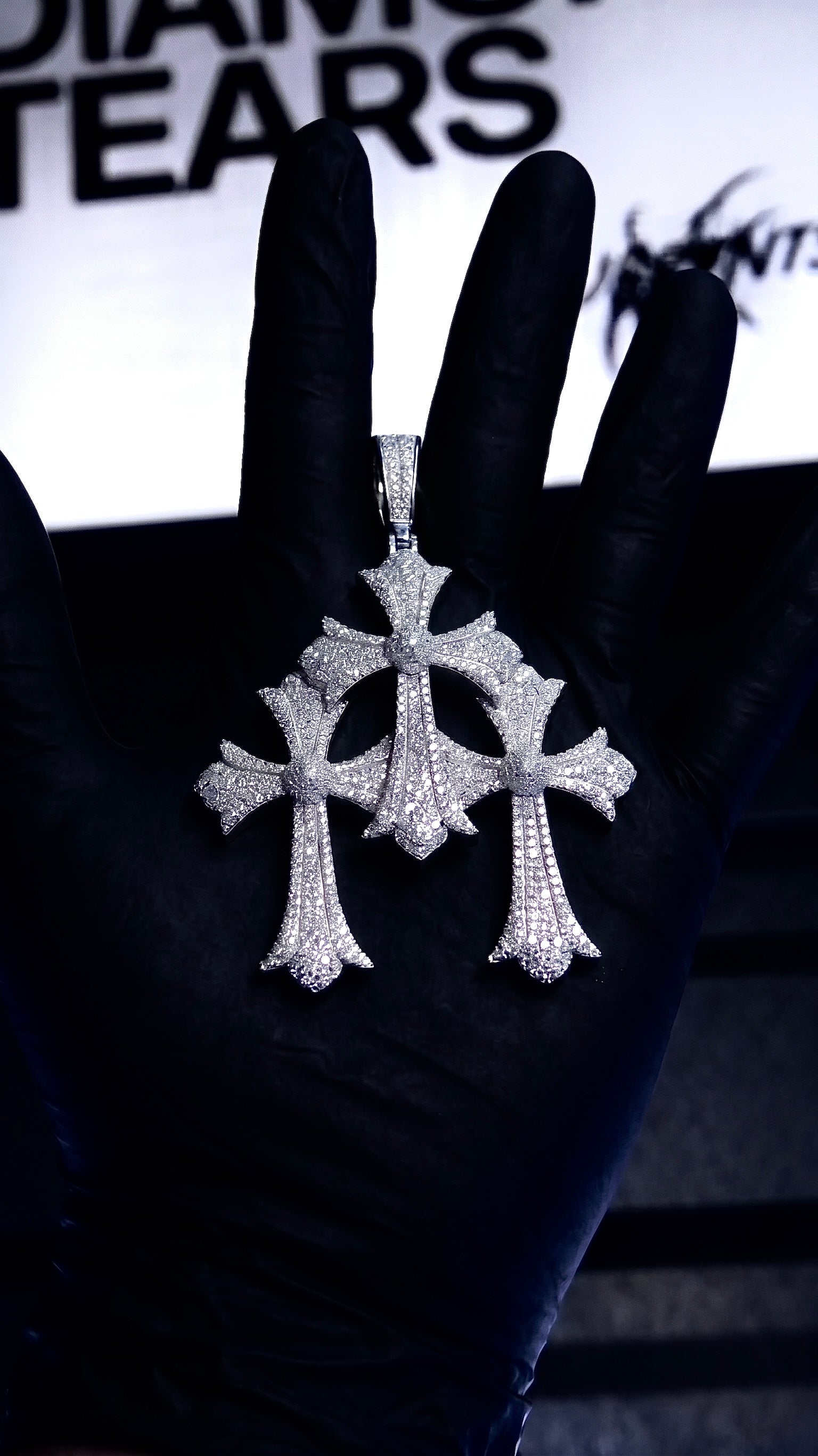 12mm Baguette Cluster Tennis Chain + Triple Cross Set
