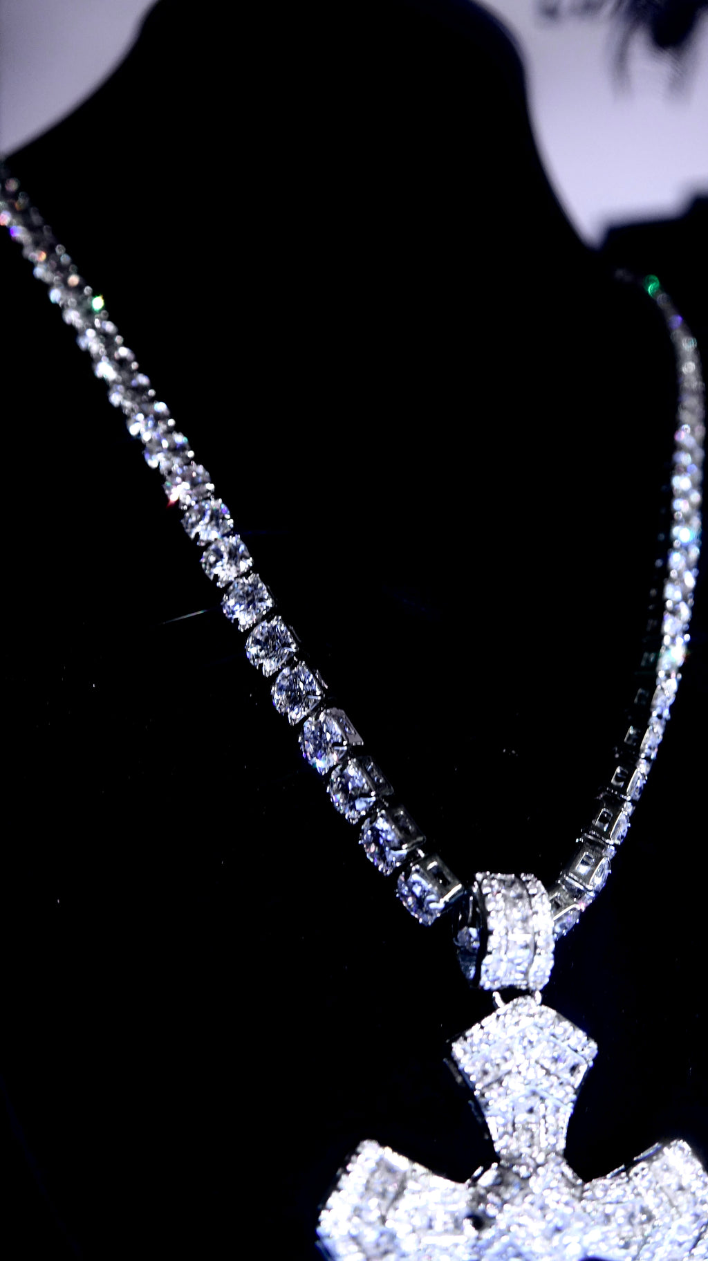 Moissanite Cross Tennis Chain Necklace